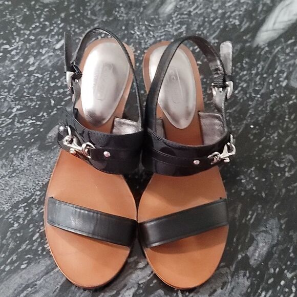 COACH PAM SIG C LOGO LEATHER WEDGE HEELS SANDALS - Picture 3 of 16